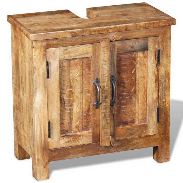 The Living Store Badkamerset - vintage hout - wastafelkast 60cm - spiegel 45x55cm - massief mangohout