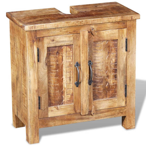 The Living Store Badkamerset - vintage hout - wastafelkast 60cm - spiegel 45x55cm - massief mangohout