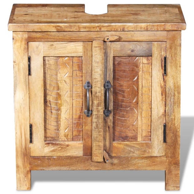 The Living Store Badkamerset - vintage hout - wastafelkast 60cm - spiegel 45x55cm - massief mangohout