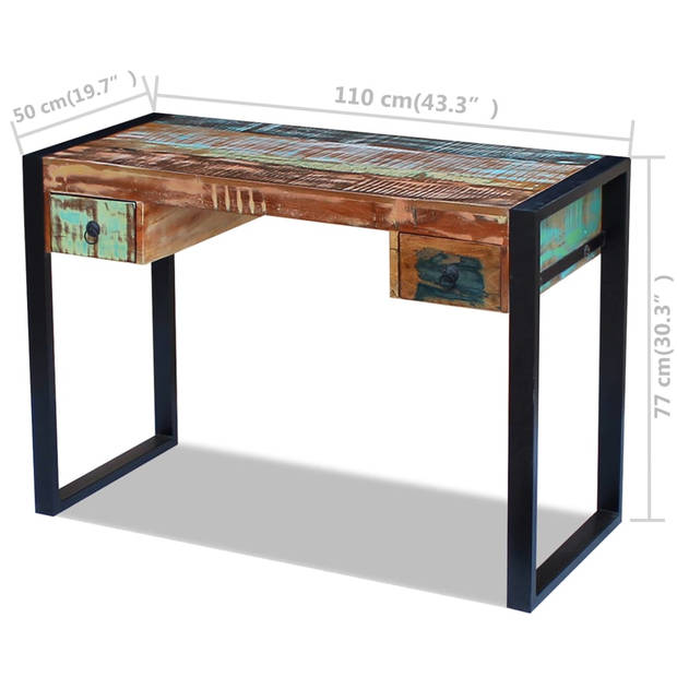 The Living Store Vintage Bureau - Gerecycled hout - Stalen frame - 110 x 50 x 77 cm - Handgemaakt