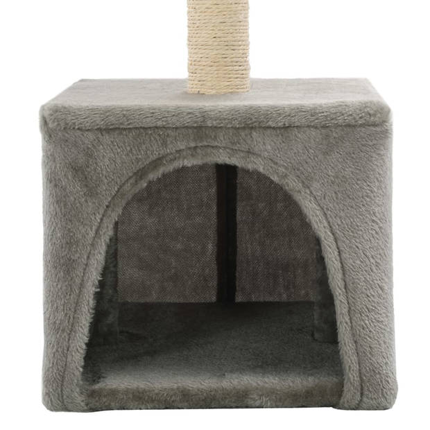 The Living Store Kattenkrabpaal - Grijs - 30 x 30 x 55 cm - Met Huis en Plateau