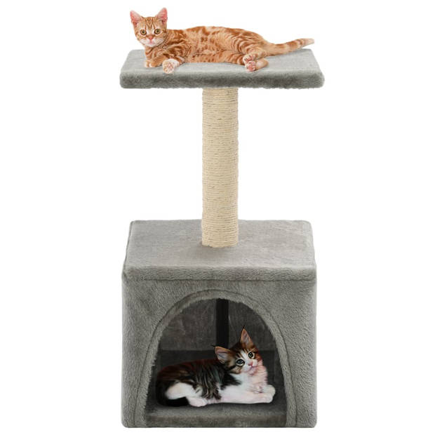 The Living Store Kattenkrabpaal - Grijs - 30 x 30 x 55 cm - Met Huis en Plateau