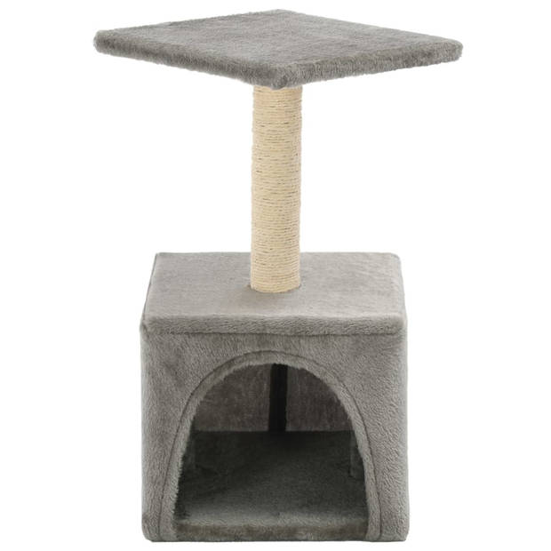 The Living Store Kattenkrabpaal - Grijs - 30 x 30 x 55 cm - Met Huis en Plateau