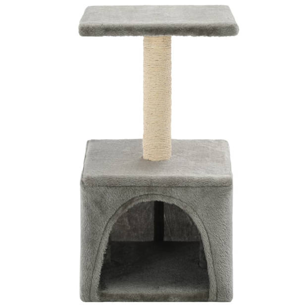 The Living Store Kattenkrabpaal - Grijs - 30 x 30 x 55 cm - Met Huis en Plateau