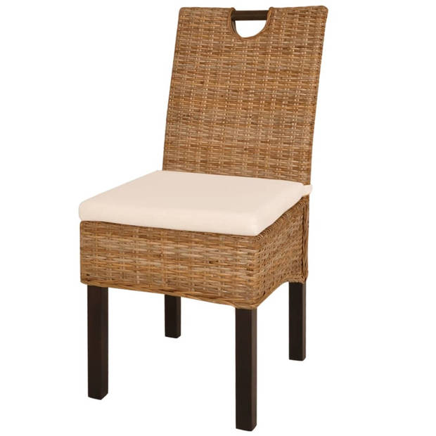 The Living Store Kubu Rattan Eetkamerstoelen - 46 x 57 x 96 cm - Natuurlijke Rattan - Mangohout - Inclusief 4 Stoelen