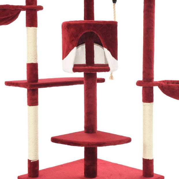 The Living Store Kattenboom - Rood/Wit - 103 x 77 x 203 cm - Met krabpalen - speeltjes - manden - huizen