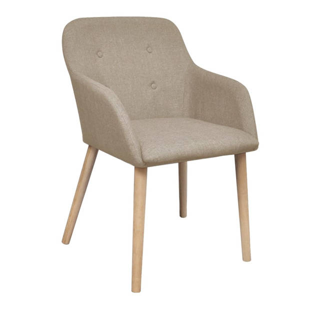 The Living Store Eetkamerstoelen - Set van 2 - Beige - 52 x 57 x 76.5 cm - Stof en massief eikenhout