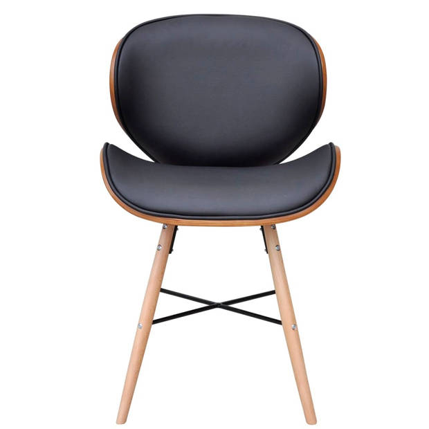 The Living Store Eetkamerstoelen - Set van 6 - Walnotenhouten frame - Beukenhouten poten - Kunstleren bekleding - Zwart