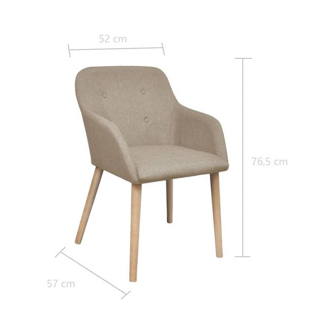 The Living Store Eetkamerstoelen - Set van 2 - Beige - 52 x 57 x 76.5 cm - Stof en massief eikenhout