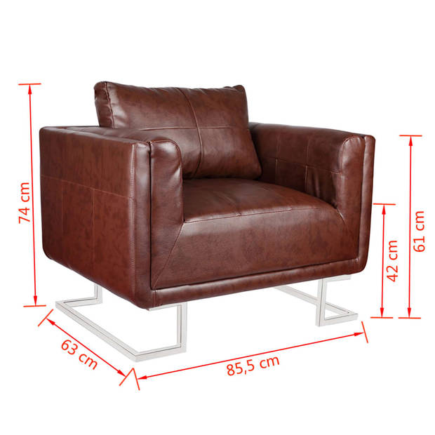 The Living Store Fauteuil Kubusvorm Leer-Composiet 85.5x63x74 cm - Bruin