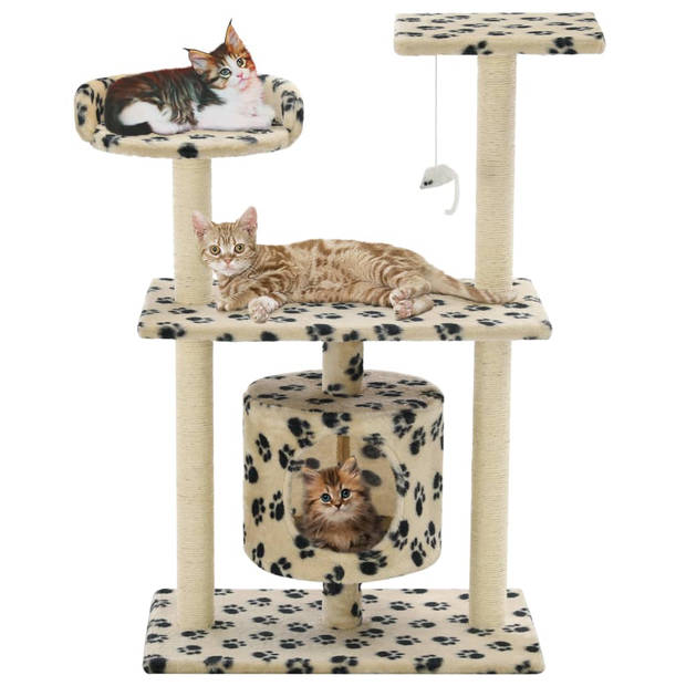 The Living Store Kattenboom - Beige - 70 x 45 x 95 cm - Met huisje - speeltje - krabpalen en platformen