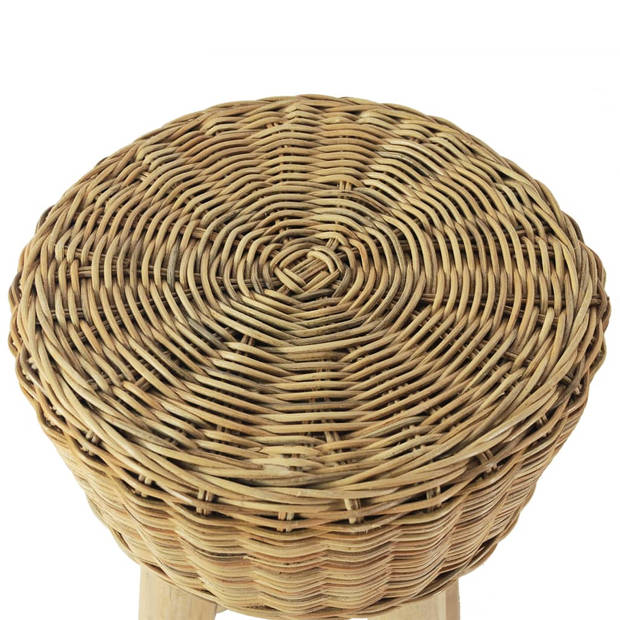 The Living Store Barkrukken - Rattan zitting - Teakhouten poten - 35 x 76 cm - Set van 2