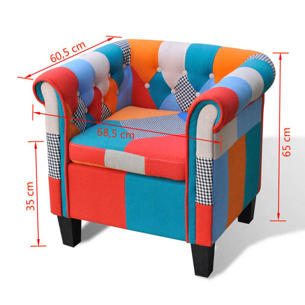 The Living Store Patchwork Fauteuil - Polyester - 68.5x60.5x65cm - Multiplex Frame