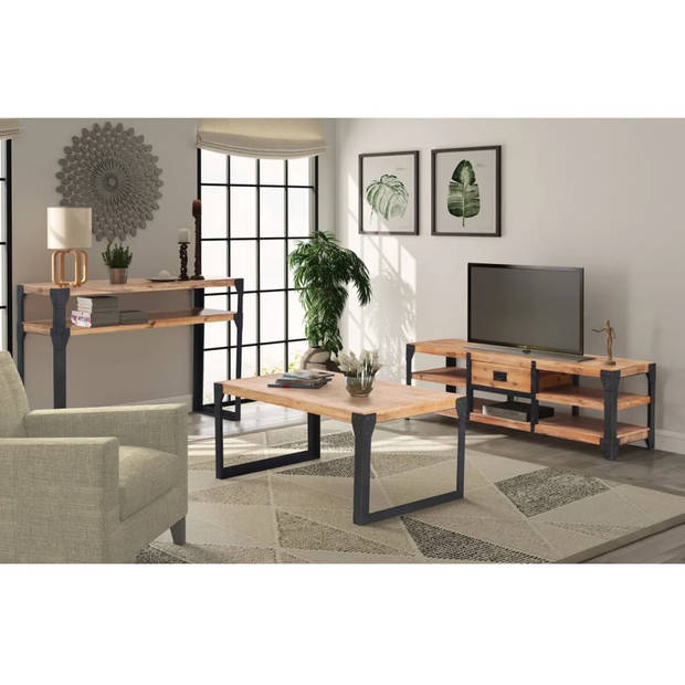 The Living Store Woonkamer Meubelset - Acacia Hout - Industriële Stijl - TV-meubel - Salontafel - Consoletafel -