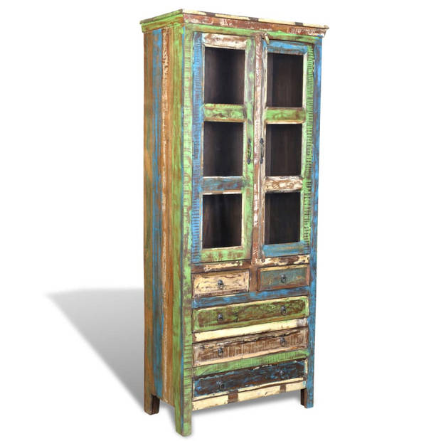 The Living Store Boekenkast Vintage Style - Houten - 90 x 48 x 214 cm - Gerecycled Hout - Meerkleurige Deuren