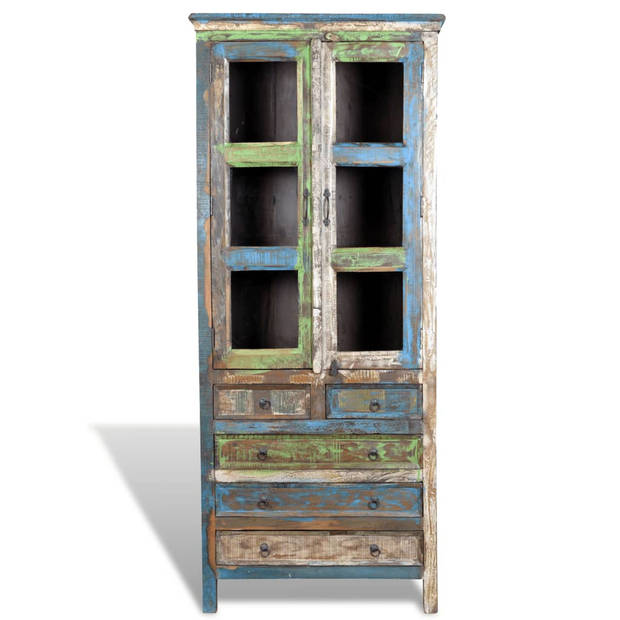 The Living Store Boekenkast Vintage Style - Houten - 90 x 48 x 214 cm - Gerecycled Hout - Meerkleurige Deuren