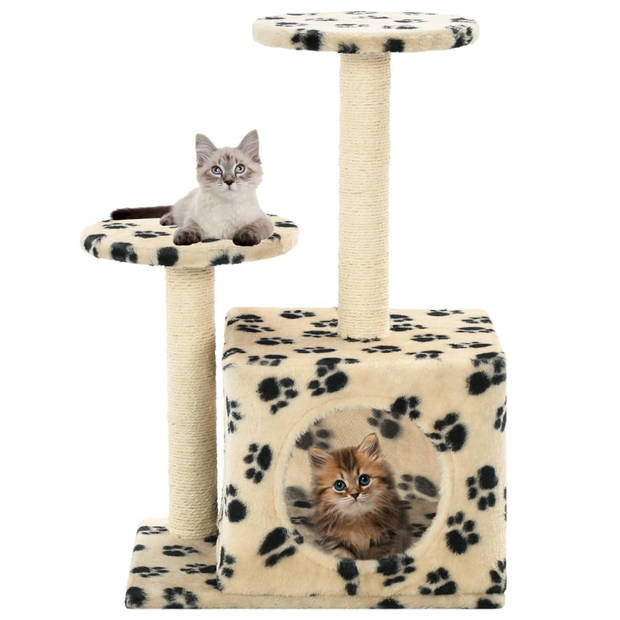 The Living Store Kattenboom - Beige met potenprint - 40 x 30 x 60 cm - Huisje - krabpalen - platformen