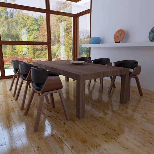 The Living Store Eetkamerstoelen - Zwart en bruin - 59.5 x 51 x 72 cm - Gebogen hout