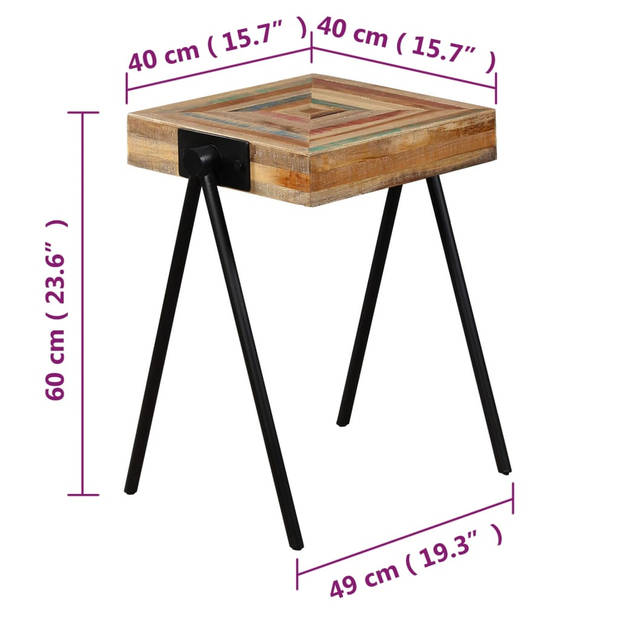 The Living Store Industriële Bijzettafel - Gerecycled Teakhout - 49 x 40 x 60 cm - Meerkleurig