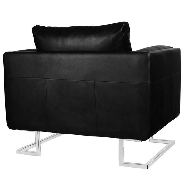 The Living Store Leren fauteuil - Zwart - 85.5 x 63 x 74 cm - Duurzaam solide houten - multiplex frame