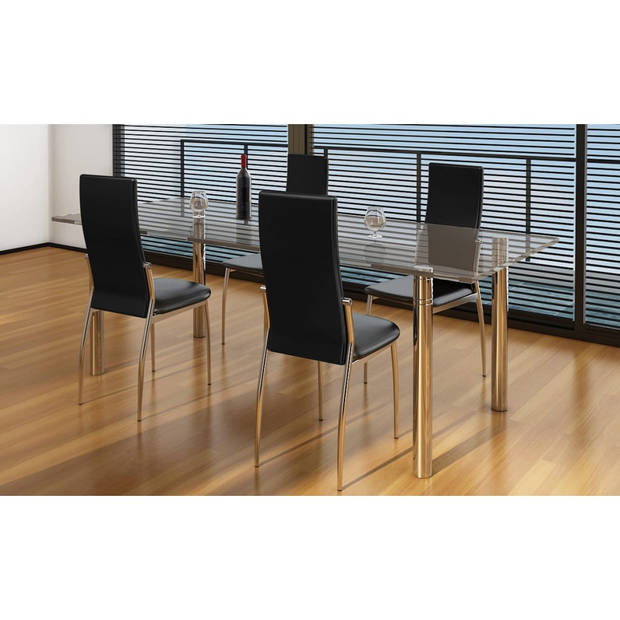 The Living Store Eetkamerstoelen Moderne - Set van 4 - Zwart - 54x43x100cm - Chroom