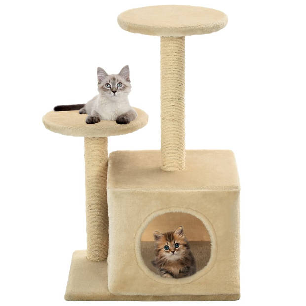 The Living Store Kattenboom - Beige - 40 x 30 x 60 cm - Krabpalen - platformen en huisje - Geschikt voor kittens