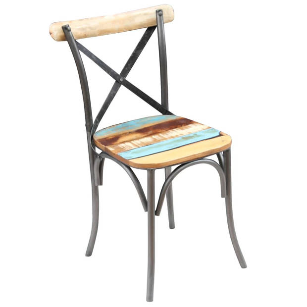 The Living Store Eetkamerstoelen Antieke Stijl - Massief Gerecycled Hout - 51x52x84 cm - Retro Verflaag