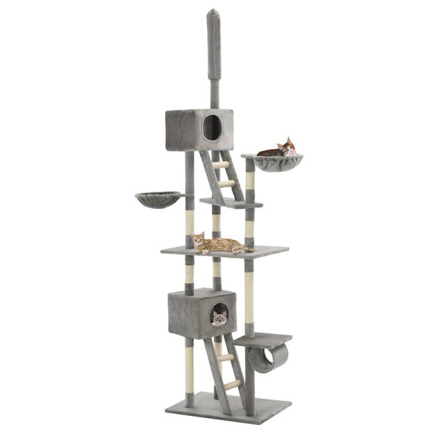 The Living Store Kattenboom - Grijs - 135 x 80 x (230 - 260) cm - Met krabpalen en huisjes