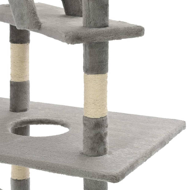 The Living Store Kattenboom - Grijs - 135 x 80 x (230 - 260) cm - Met krabpalen en huisjes