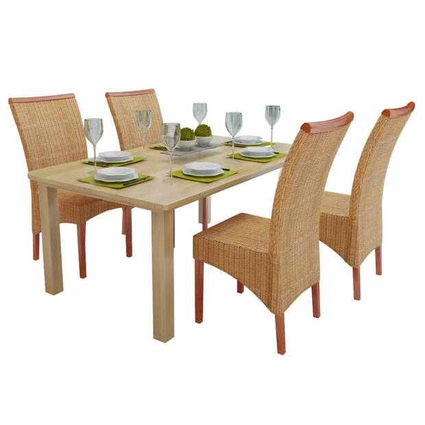 The Living Store Eetkamerstoelen Rattan Set - 47 x 50 x 97 cm - Massief mangohout