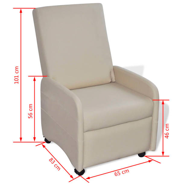 The Living Store Fauteuil - Comfortabel - Kunstleer - Verstelbaar - Wieltjes - Crème - 65 x 83 x 101 cm