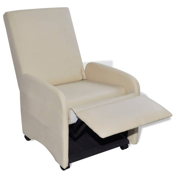 The Living Store Fauteuil - Comfortabel - Kunstleer - Verstelbaar - Wieltjes - Crème - 65 x 83 x 101 cm