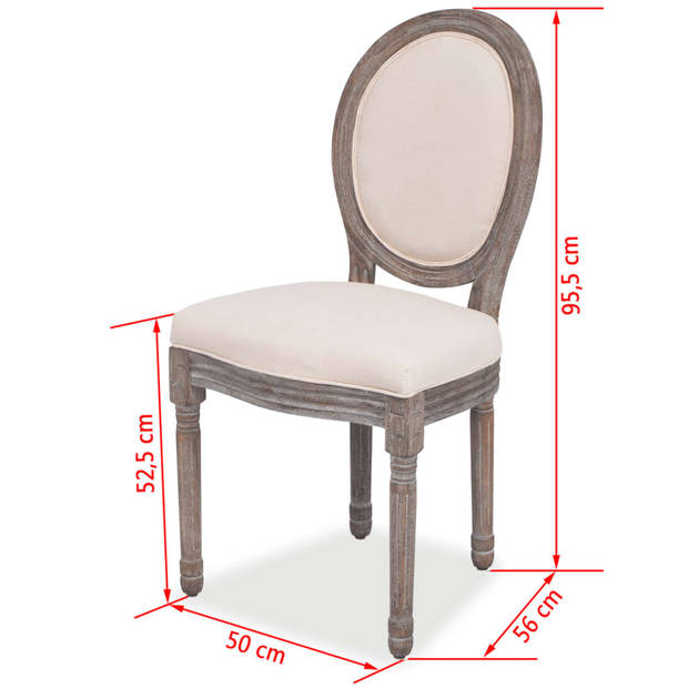 The Living Store Linnen Eetkamerstoelen - Set van 6 - Crème - 50 x 56 x 95.5 cm