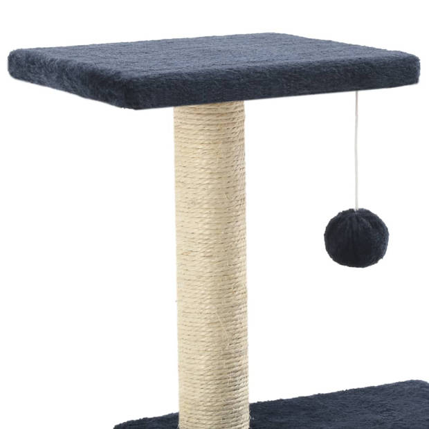 The Living Store Kattenkrabpaal - Donkerblauw - 30x30x65 cm - Met hangend balletje en uitkijkplatformen