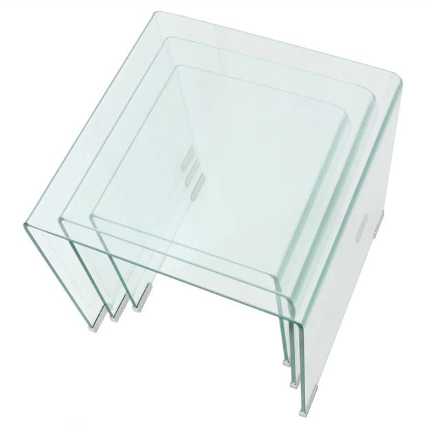 vidaXL Bijzettafel set 3-dlg transparant gehard glas