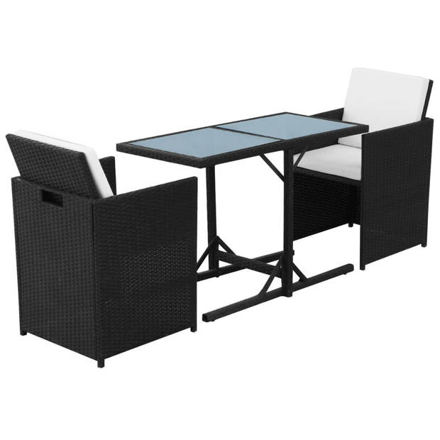 vidaXL 3-delige Bistroset met kussens poly rattan zwart