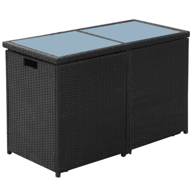 vidaXL 3-delige Bistroset met kussens poly rattan zwart