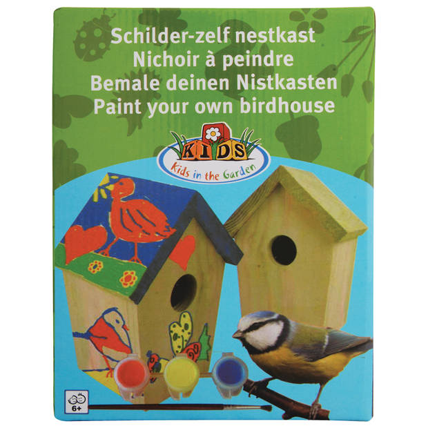 Esschert Design Doe-het-zelf vogelhuis met verf 14.8x11.7x20 cm KG145