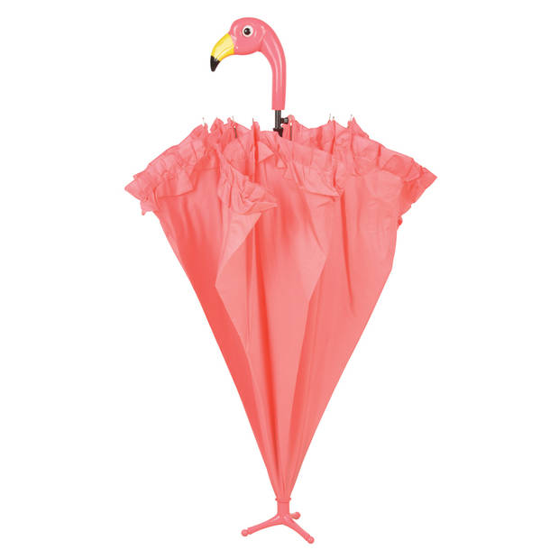 Esschert Design paraplu Flamingo met ruches 98 cm zijde roze