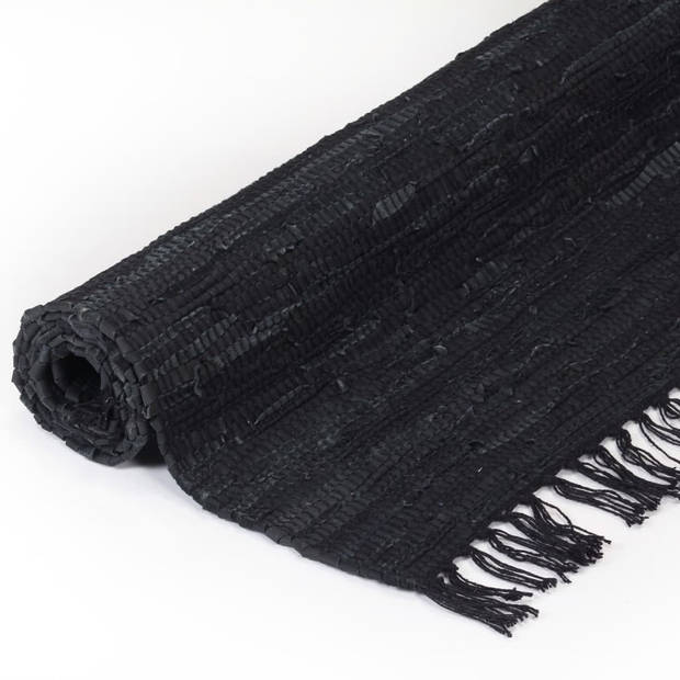 vidaXL Vloerkleed Chindi handgeweven 160x230 cm leer zwart