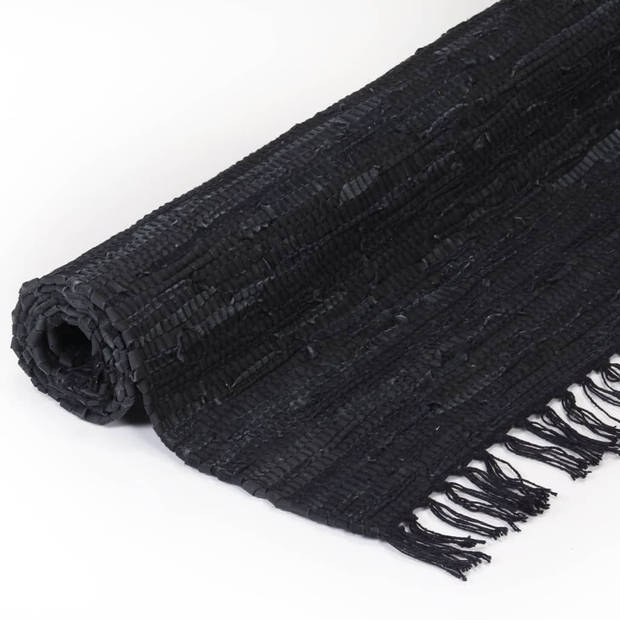 vidaXL Vloerkleed Chindi handgeweven 120x170 cm leer zwart