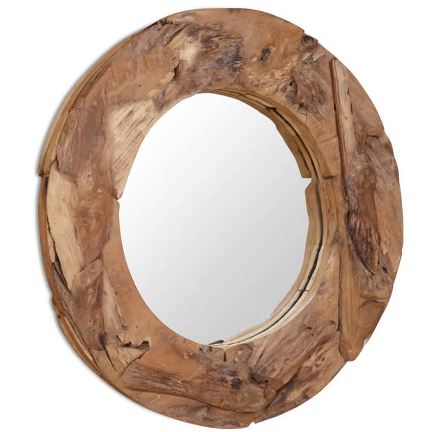 vidaXL Decoratieve spiegel rond 80 cm teakhout