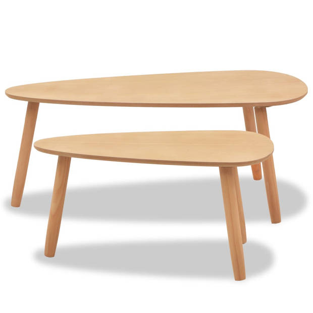 The Living Store Salontafel - Scandinavische stijl - Massief grenenhout - MDF tafelbladen - Set van 2 - Bruin -