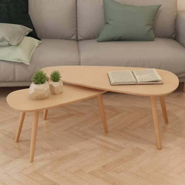 The Living Store Salontafel - Scandinavische stijl - Massief grenenhout - MDF tafelbladen - Set van 2 - Bruin -