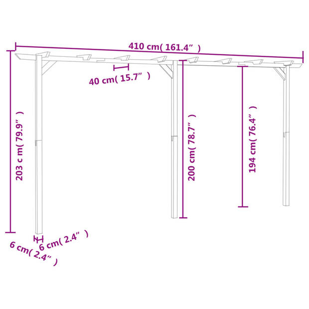 vidaXL Pergola 410x40x203 cm hout