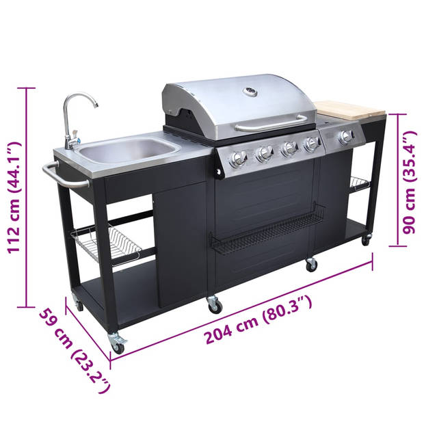 vidaXL Buitenkeuken met barbecue Montana 4 branders