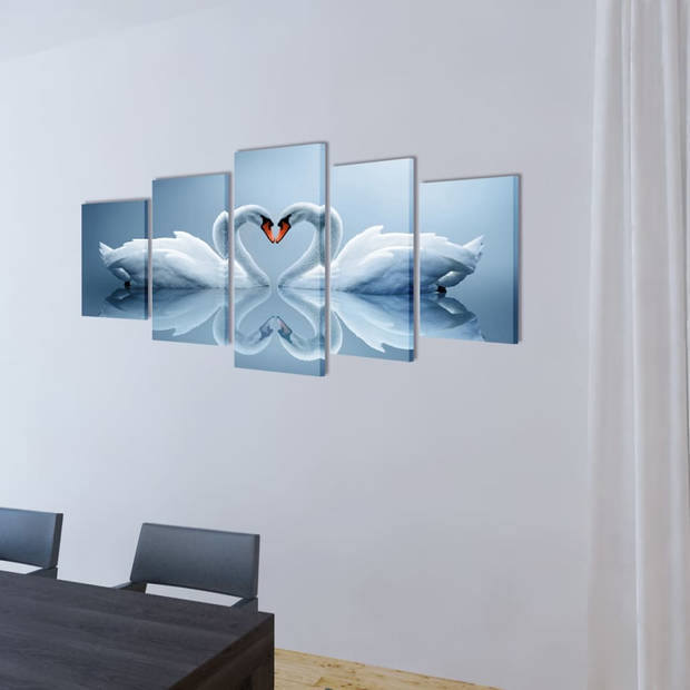 The Living Store 5-panelen canvas muurdruk set - 200 x 100 cm - Swanprint - Houtkader - Waterdicht - Eenvoudig op te