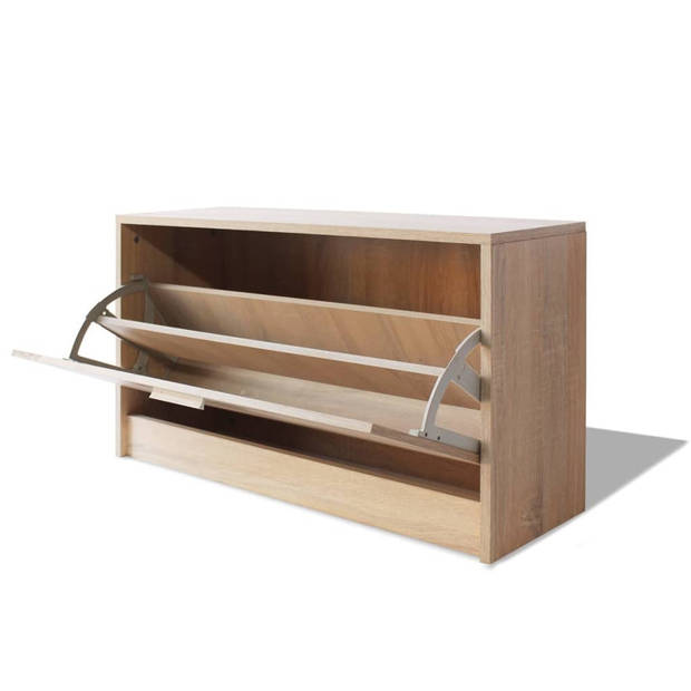 The Living Store Schoenenkast Eiken - 80 x 24 x 45 cm - Opbergruimte voor 5-6 paar schoenen