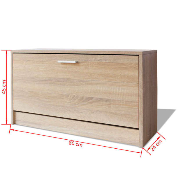 The Living Store Schoenenkast Eiken - 80 x 24 x 45 cm - Opbergruimte voor 5-6 paar schoenen