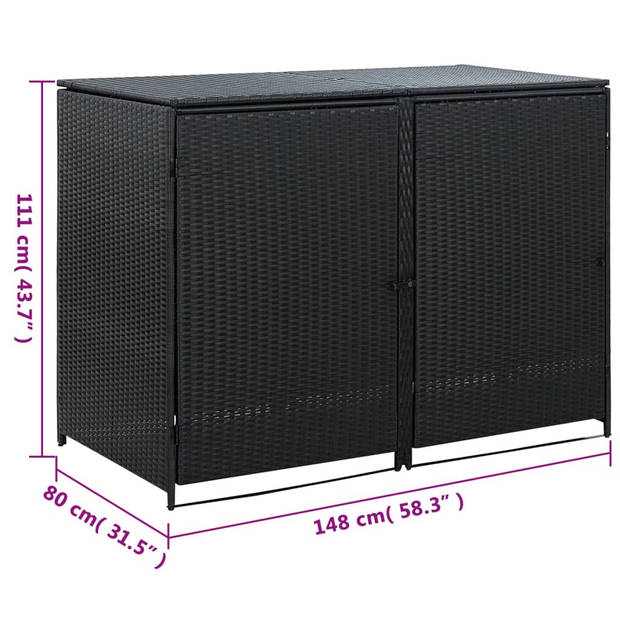 vidaXL Containerberging dubbel 148x80x111 cm poly rattan zwart